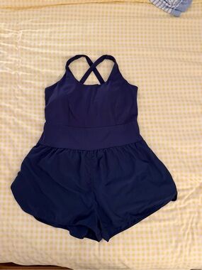 Girls Navy Cross-Back Romper Shorts